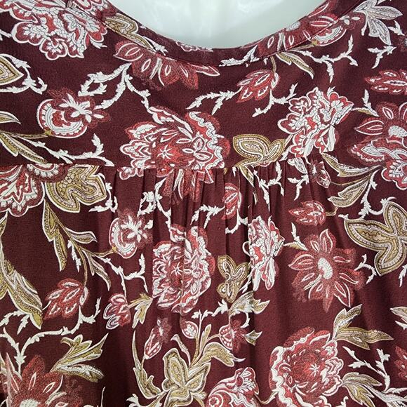 Lucky Brand Top Size 2X Womens Burgundy Floral Print Blouse Boho V Neck Border - Picture 8 of 13